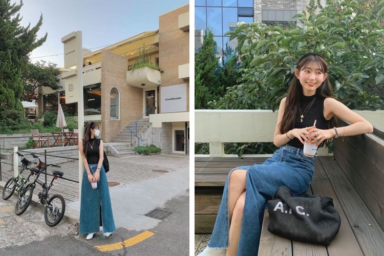 áo sát nách mix chân váy jean ngắn